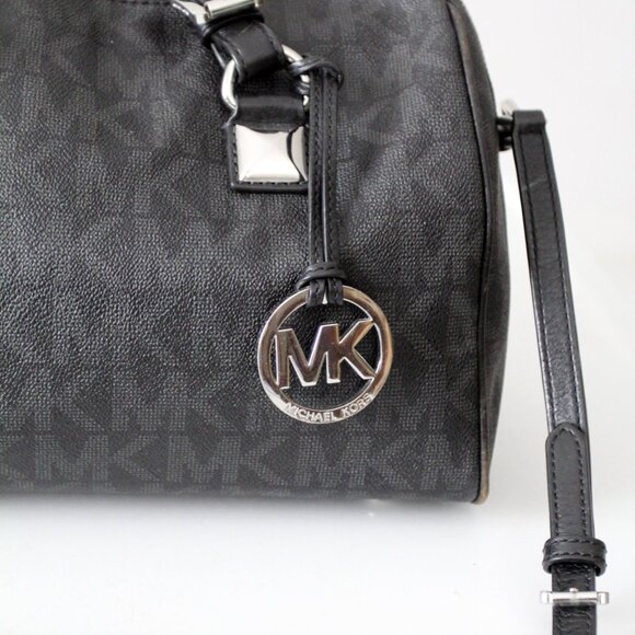 Michael Kors Grayson Medium Satchel Black Signature MK Monogram Logo Handbag - Picture 6 of 15